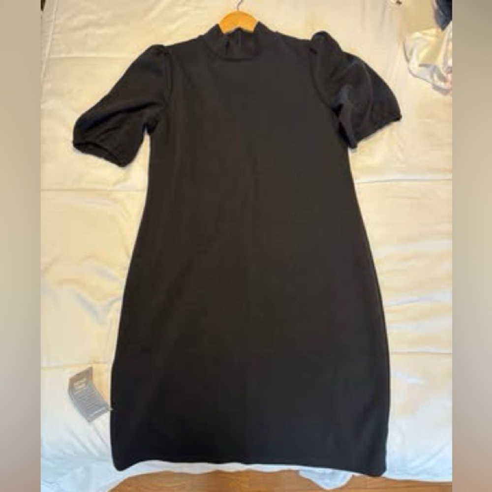Le Chateau Classic Mock Neck Knit Black Midi Dress